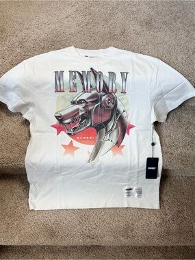 Men’s White Graphic Tee with Metallic Wolf Design